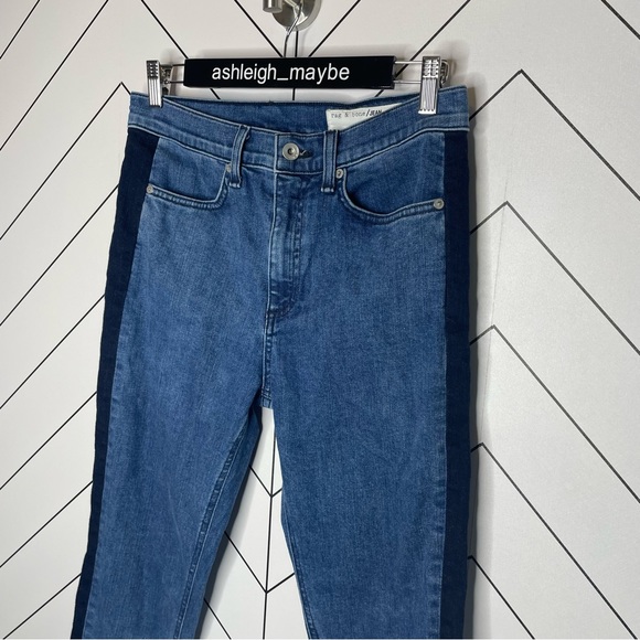 Rag & Bone | Mazie Side Stripe High Waisted Skinny Jeans Double Indigo Size 29 - Picture 4 of 13